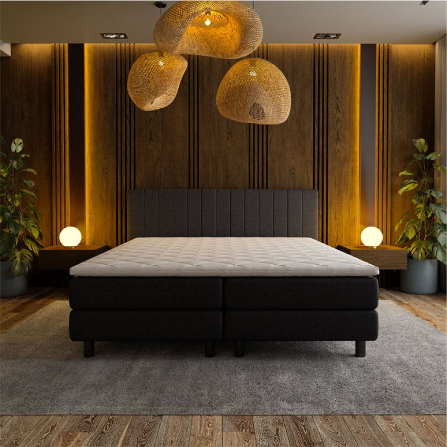 1-Persoons Boxspring Hotel - Beam - Zwart 90x210 cm - Pocketvering - Inclusief Topper - Dekbed-Discounter.nl afbeelding 1