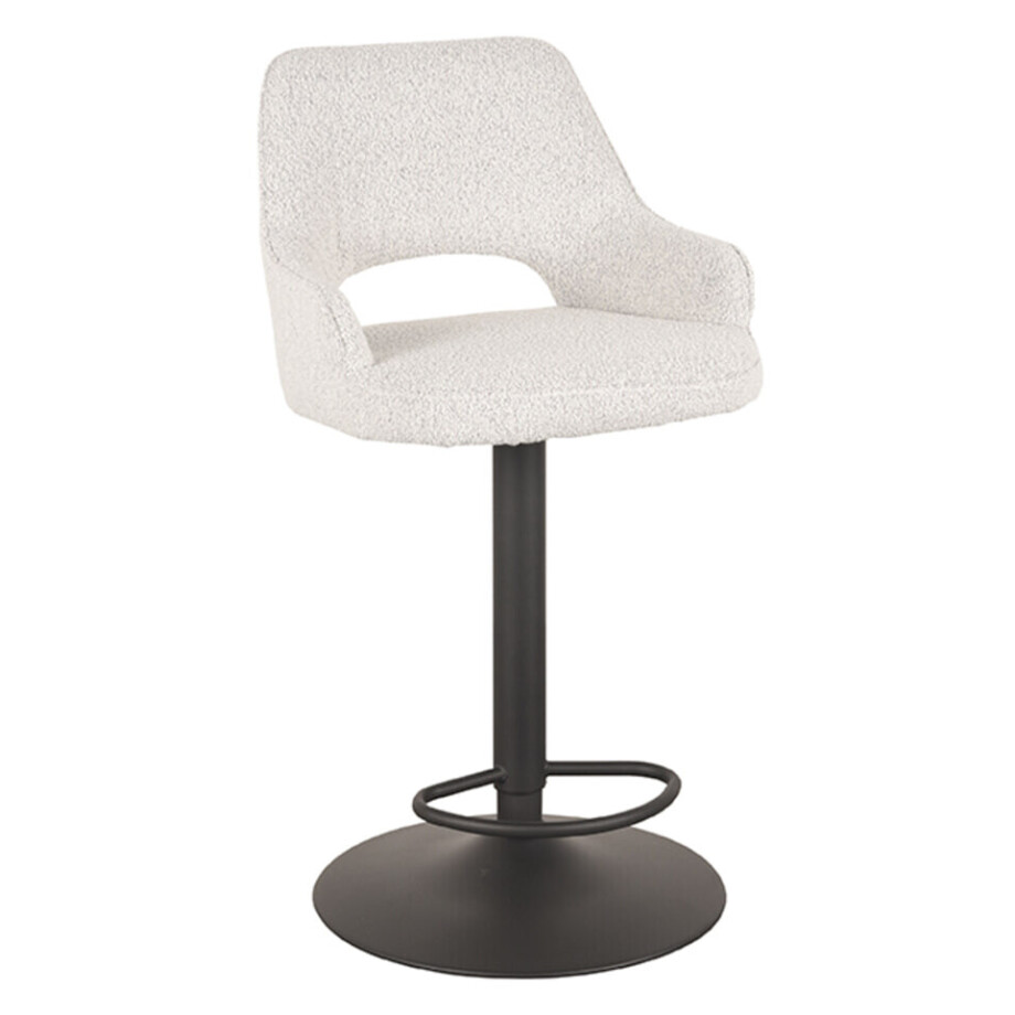 LABEL51 Draaibare Barkruk 'Fer' Bouclé, kleur Wit (zithoogte 64-84cm) afbeelding 1