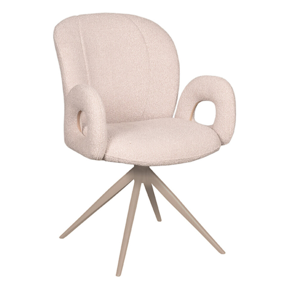 LABEL51 Draaibare Eetkamerstoel 'Neo' Met taupe frame, Bouclé, kleur Naturel afbeelding 1