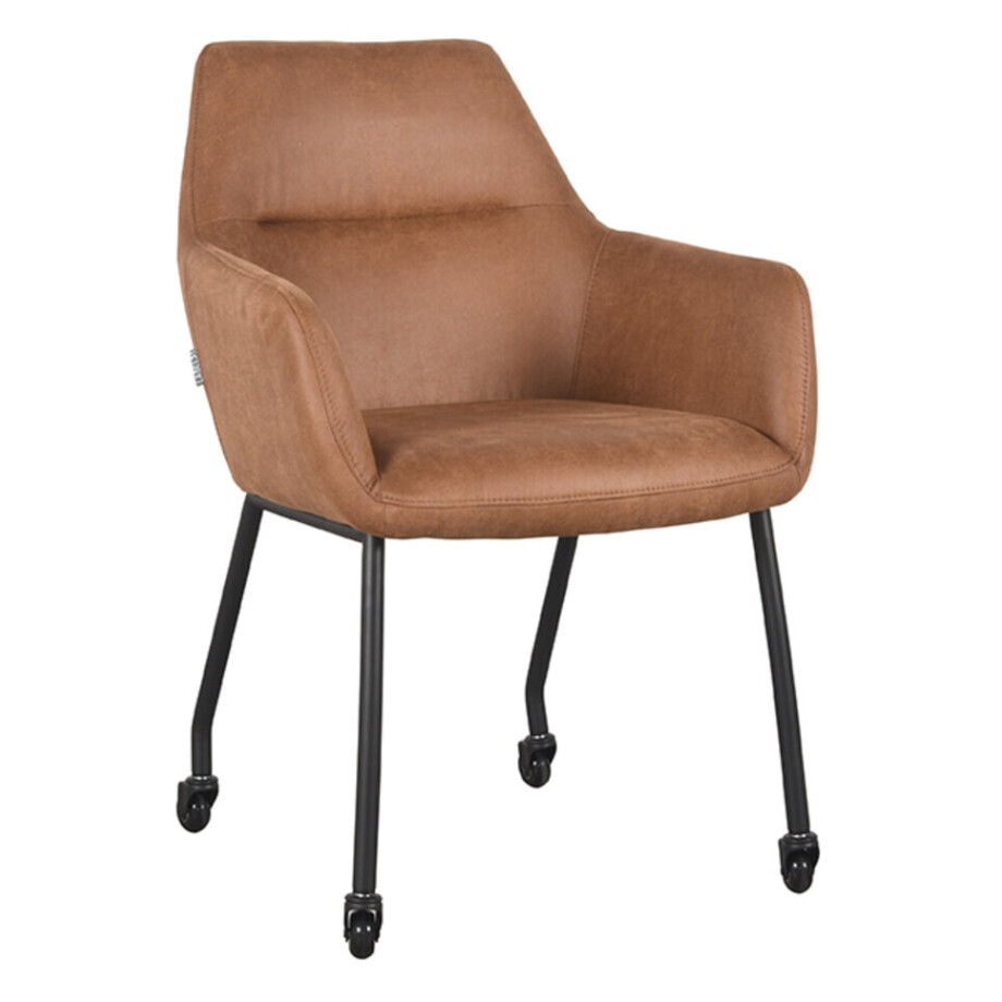 LABEL51 Eetkamerstoel 'Lenny' Op wieltjes, Micro Suede, kleur Cognac afbeelding 1