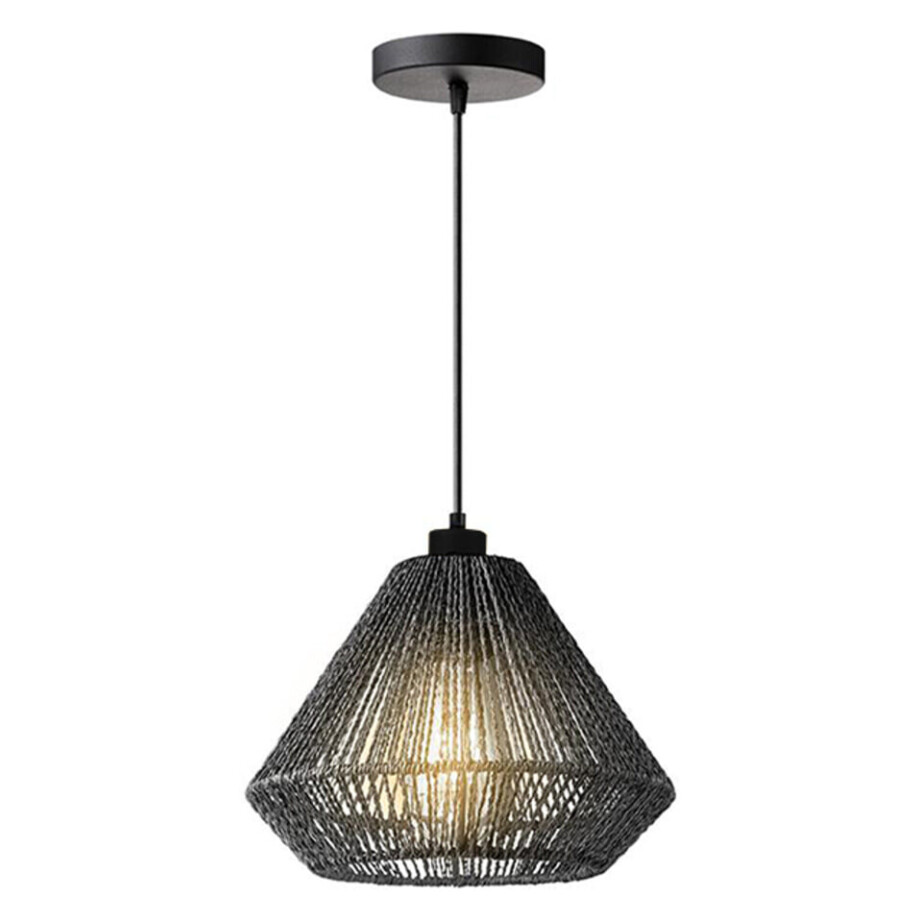 LABEL51 Hanglamp 'Ibiza Diamond' Jute, 1-lamps, kleur Zwart afbeelding 1