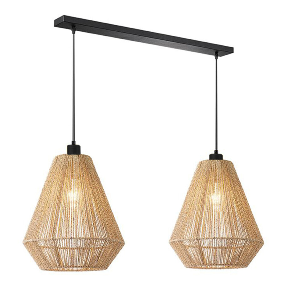 LABEL51 Hanglamp 'Ibiza Diamond' Jute, 2-lamps, kleur Naturel LABEL51 Hanglamp 'Ibiza Diamond' Jute, 2-lamps, kleur Naturel afbeelding 1