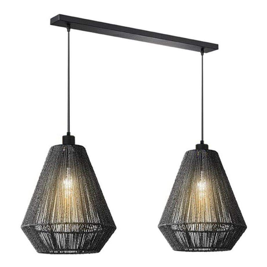 LABEL51 Hanglamp 'Ibiza Diamond' Jute, 2-lamps, kleur Zwart afbeelding 1