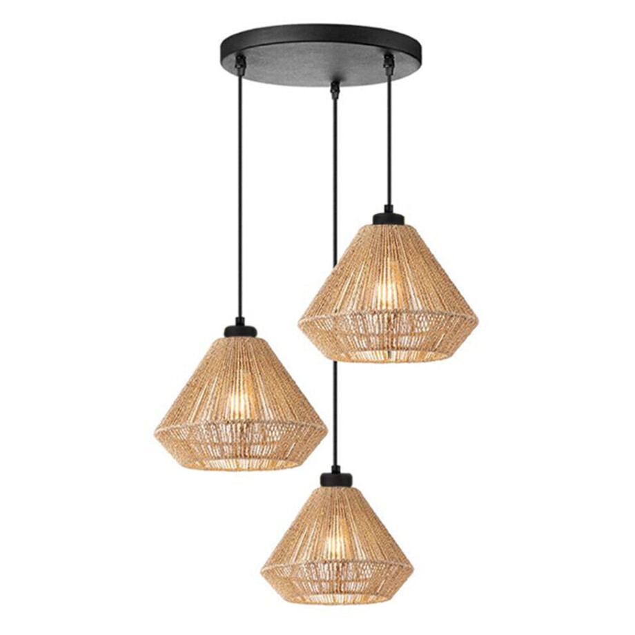LABEL51 Hanglamp 'Ibiza Diamond' Jute, 3-lamps, kleur Naturel afbeelding 1