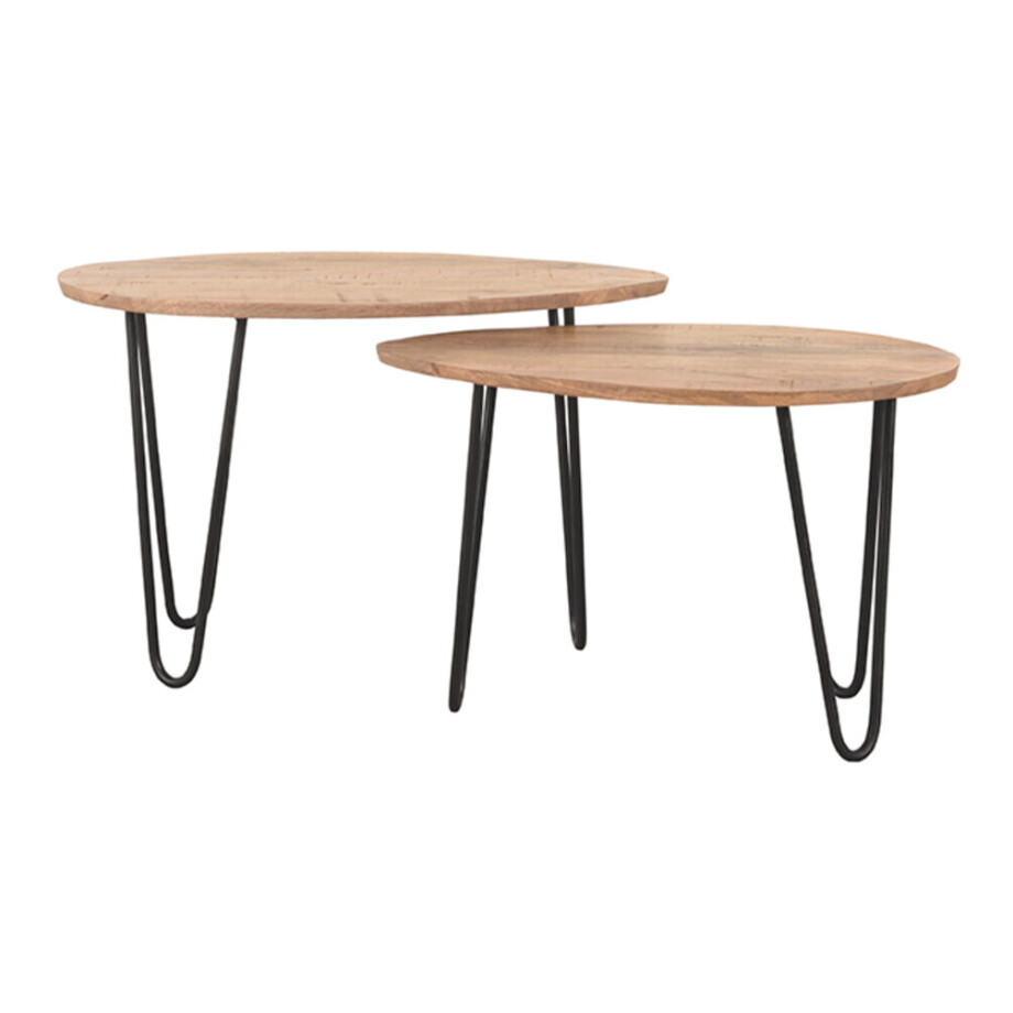 LABEL51 Organische Salontafel 'Frisk' Set van 2 stuks, Rough Mangohout, kleur Naturel LABEL51 Organische Salontafel 'Frisk' Set van 2 stuks, Rough Mangohout, kleur Naturel afbeelding 1