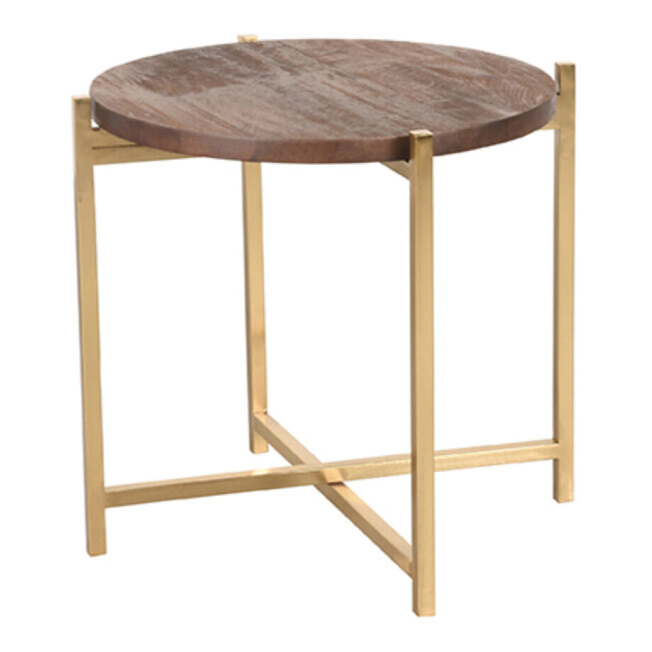 LABEL51 Ronde Bijzettafel 'Dox' Mangohout en goud metaal, 40cm afbeelding 1