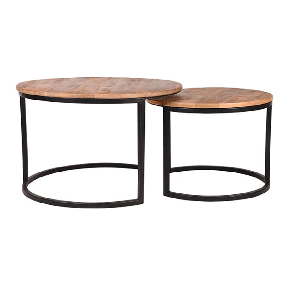 LABEL51 Salontafel 'Double' Bruin Mangohout, Set van 2 stuks afbeelding 