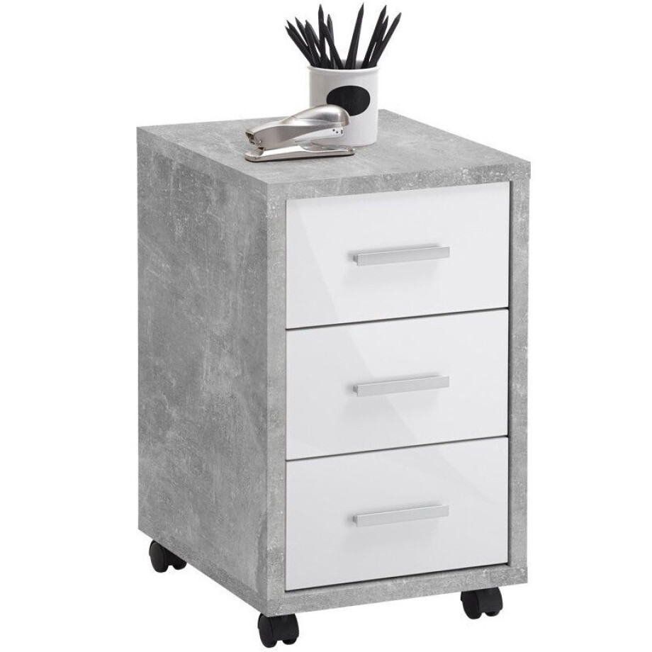 Ladeblok Gody 60 cm hoog - Grijs beton met hoogglans wit afbeelding 1
