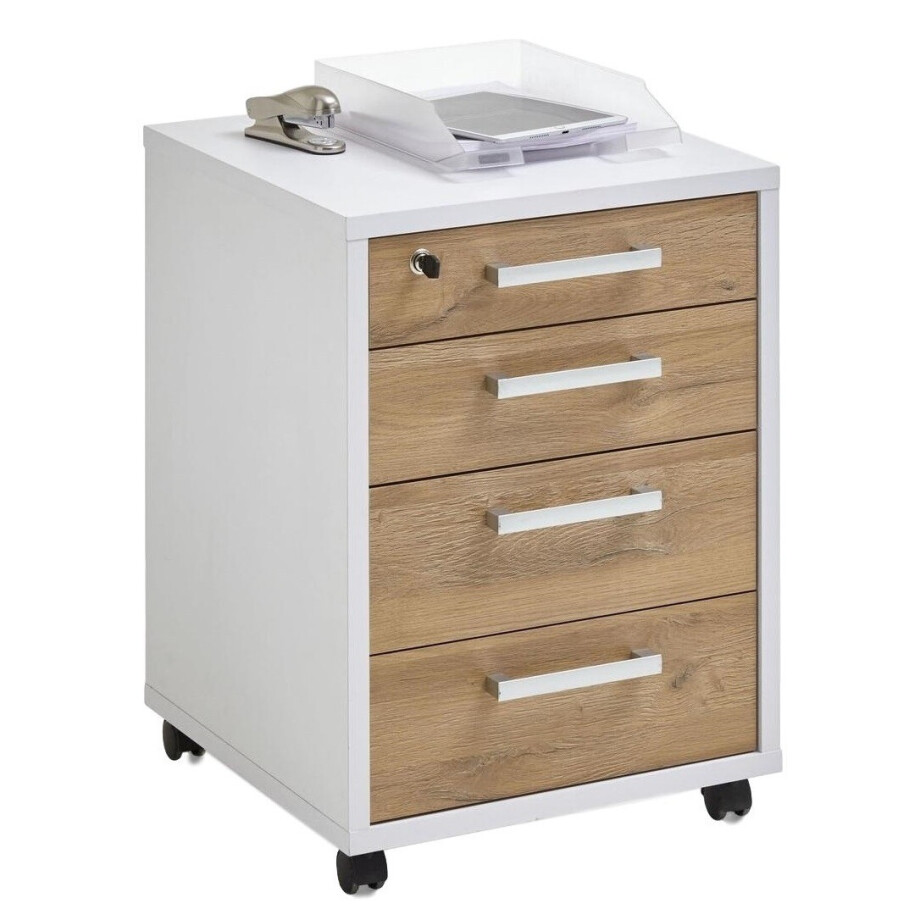 Ladeblok Calvia 65 cm hoog in wit met oud eiken afbeelding 1