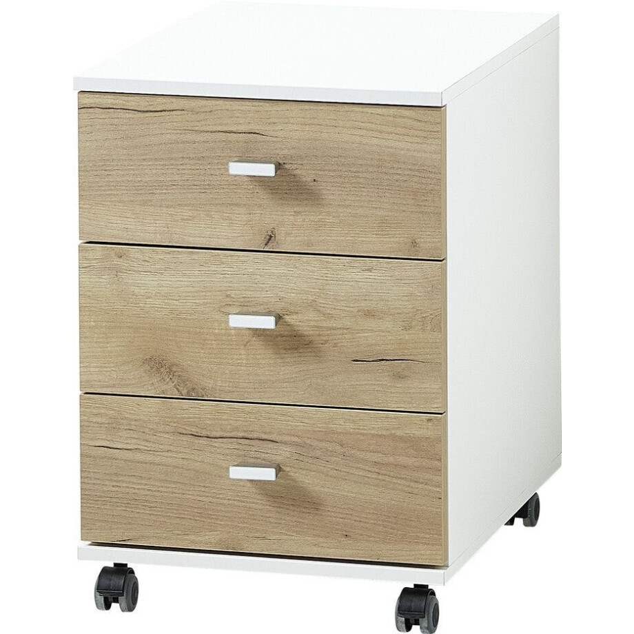 Ladeblok Lioni 58 cm hoog - Wit met Navarra eiken afbeelding 1