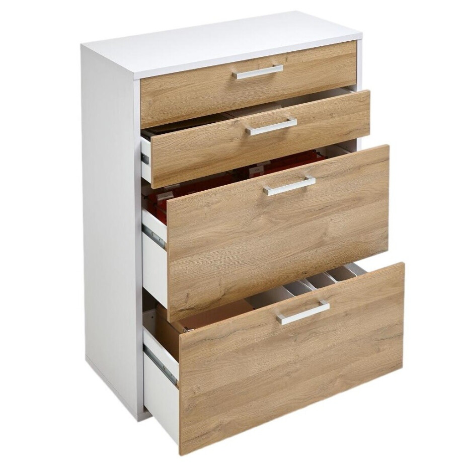 Ladekast Calvia 111 cm hoog - wit met oud eiken Ladekast Calvia 111 cm hoog - wit met oud eiken afbeelding 1