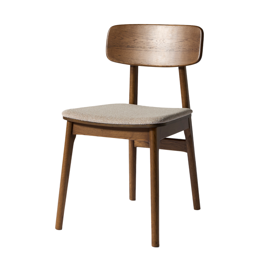 Lana houten eetkamerstoel gerookt eiken - met beige stoffen zitting Lana houten eetkamerstoel gerookt eiken - met beige stoffen zitting afbeelding 1