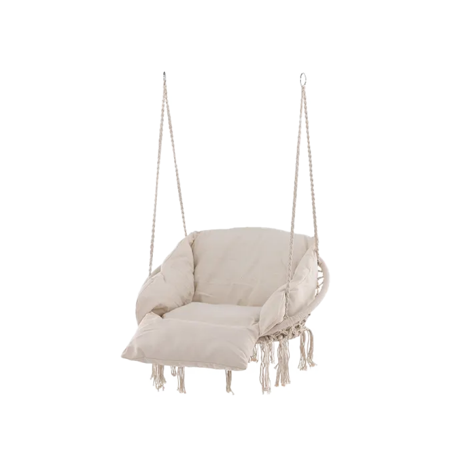 Leah katoenen tuin hangstoel beige - met zitkussen Leah katoenen tuin hangstoel beige - met zitkussen afbeelding 1