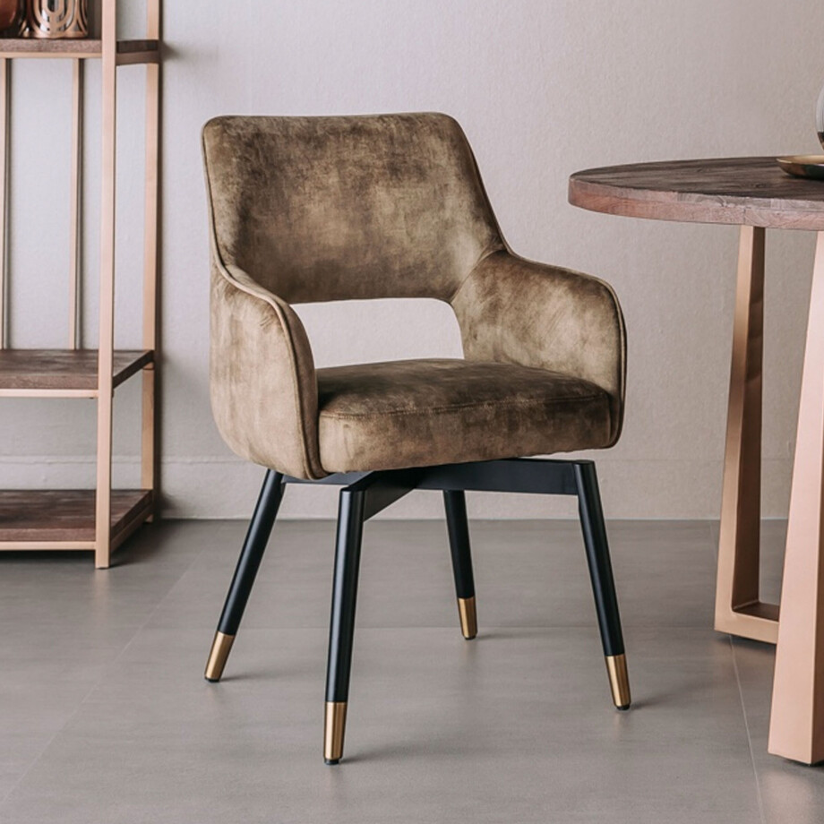 Tower Living Draaibare Eetkamerstoel 'Lenno' Velvet, kleur Groen Tower Living Draaibare Eetkamerstoel 'Lenno' Velvet, kleur Groen afbeelding 1