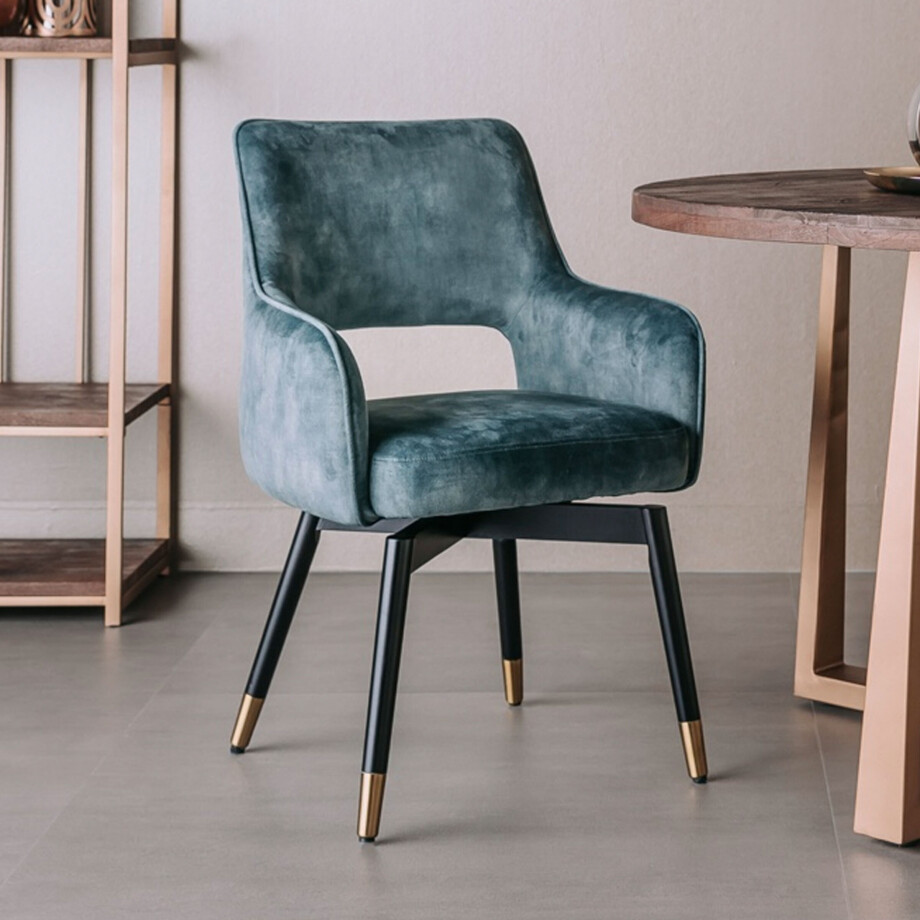 Tower Living Draaibare Eetkamerstoel 'Lenno' Velvet, kleur Blauw Tower Living Draaibare Eetkamerstoel 'Lenno' Velvet, kleur Blauw afbeelding 1