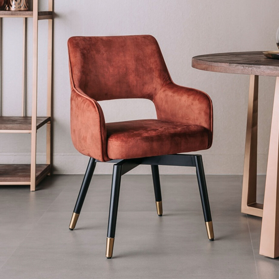 Tower Living Draaibare Eetkamerstoel 'Lenno' Velvet, kleur Koper afbeelding 1