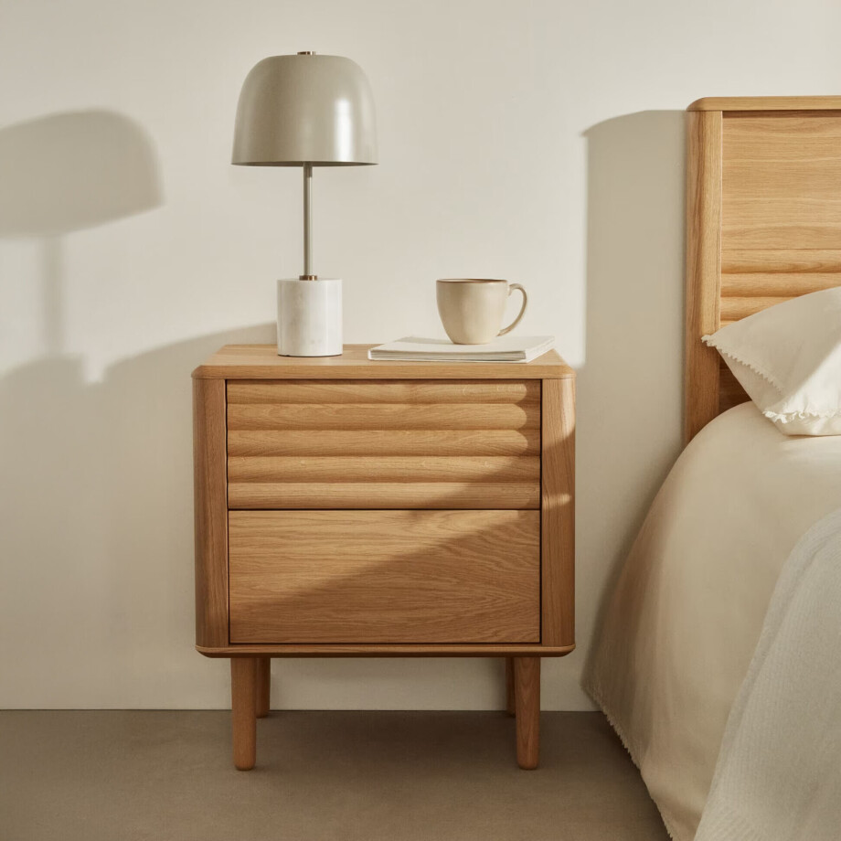 Kave Home Nachtkastje 'Lenon' Eikenhout, Met 2 laden Kave Home Nachtkastje 'Lenon' Eikenhout, Met 2 laden afbeelding 1
