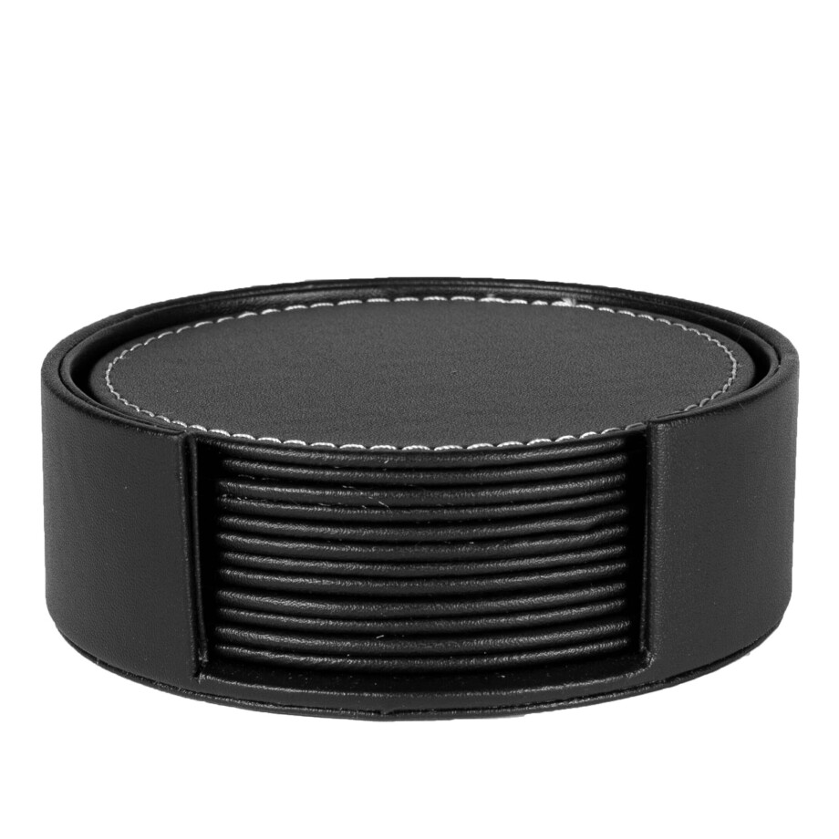 QUVIO Onderzetters 6 stuks - Diameter 10 cm - Leer afbeelding 1