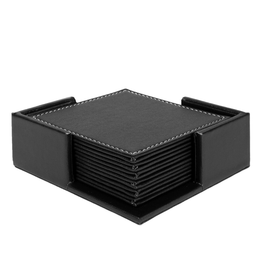 QUVIO Onderzetters incl. houder 6 stuks - 10 x 10 cm - Leer afbeelding 1