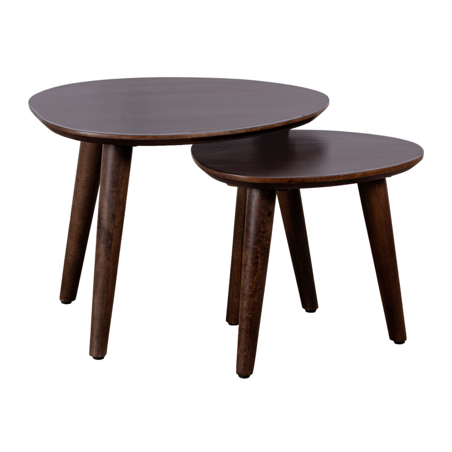 Lewis & Loft Salontafel Lela - Driehoekig - FSC®-gecertificeerd mangohout - Walnoot bruin - Set van 2 afbeelding 1