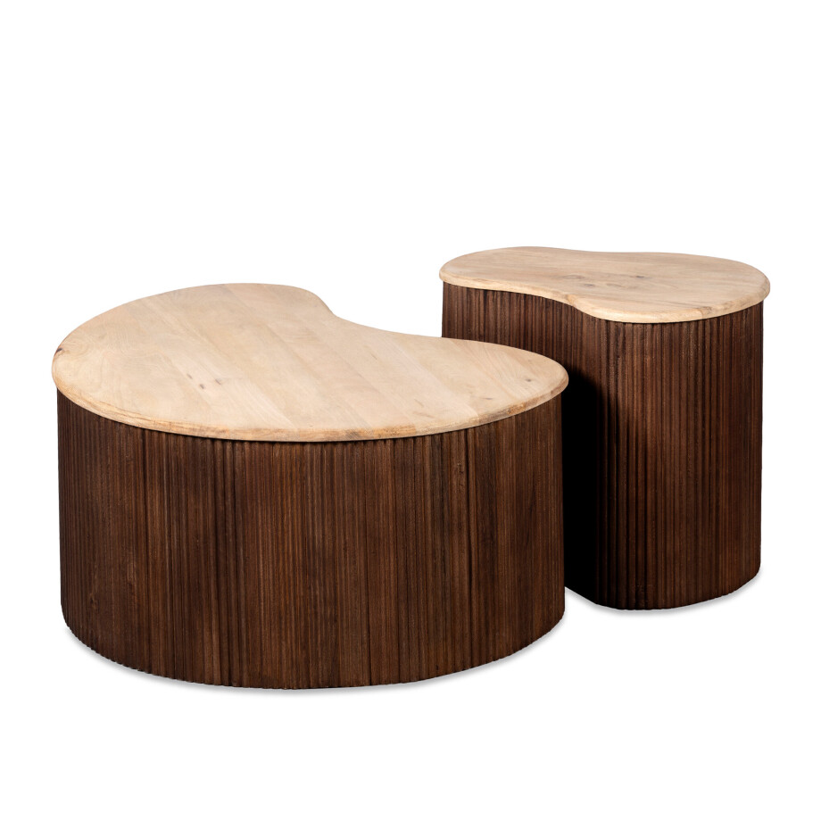 Lewis & Loft Salontafel Lena - Organisch vorm - Bruin - Klein en groot - Set van 2 afbeelding 1