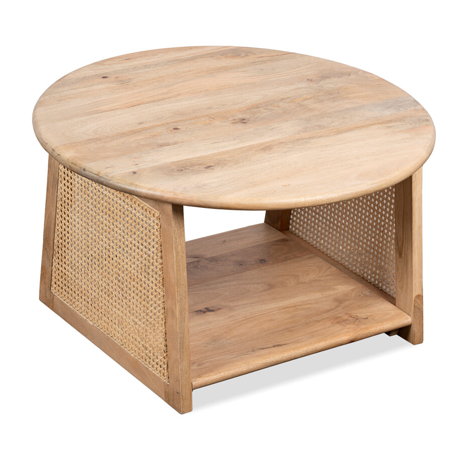 Lewis & Loft Salontafel Lene - Rond - Rotan - FSC®-gecertificeerd mangohout - Naturel afbeelding 1