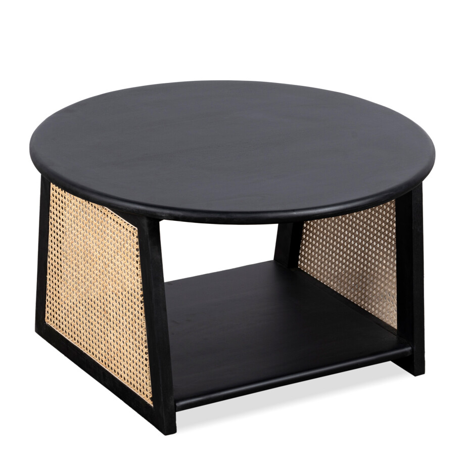 Lewis & Loft Salontafel Lene - Rond - Rotan - FSC®-gecertificeerd mangohout - Zwart afbeelding 1