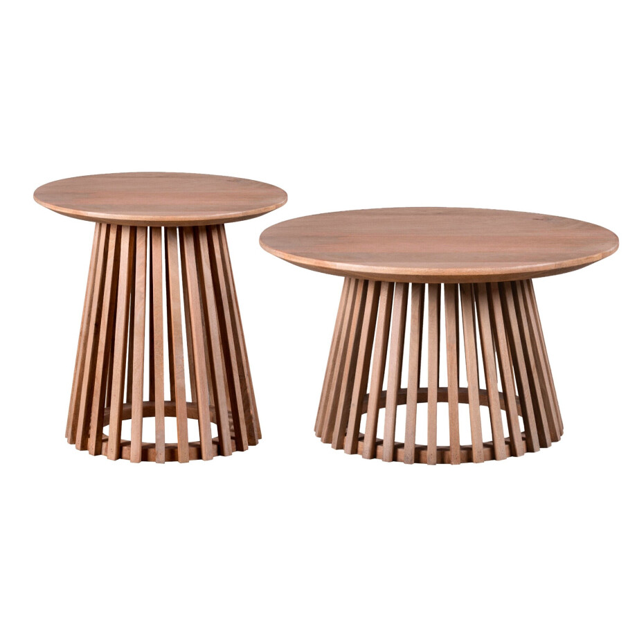 Lewis & Loft Salontafel Levi - Mangohout - Rond - Naturel - Klein en groot - Set van 2 Lewis & Loft Salontafel Levi - Mangohout - Rond - Naturel - Klein en groot - Set van 2 afbeelding 1