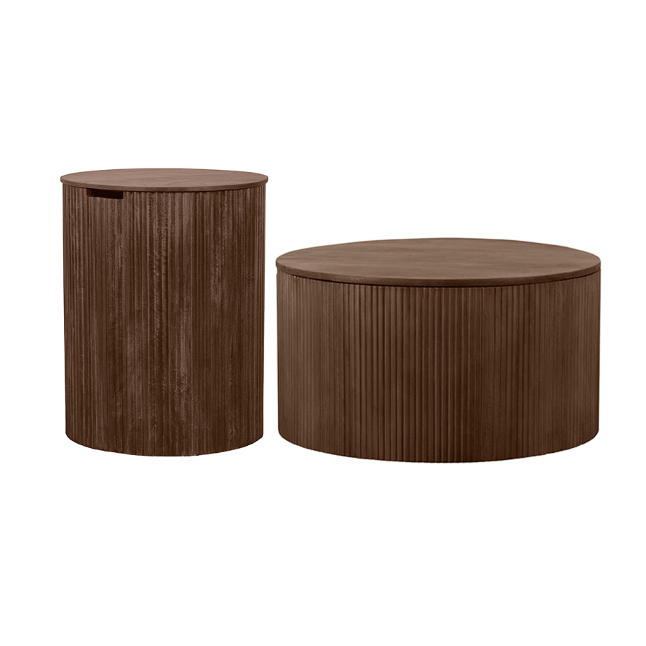 Lewis & Loft Salontafel set Lonne - FSC Mangohout - Ø40 cm - Ø70 cm - Met opbergruimte - Bruin - Set van 2 afbeelding 1