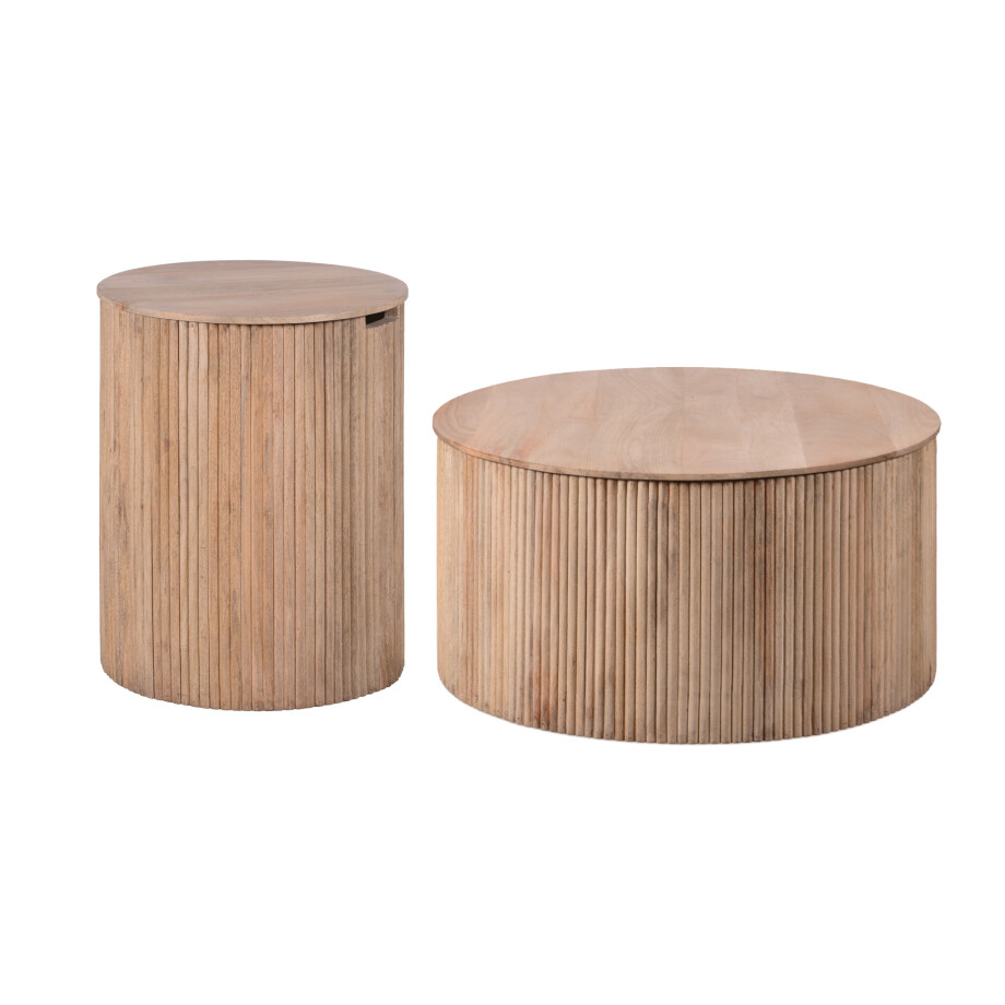 Lewis & Loft Salontafel set Lonne - FSC Mangohout - Ø40 cm - Ø70 cm - Met opbergruimte - Naturel - Set van 2 afbeelding 1