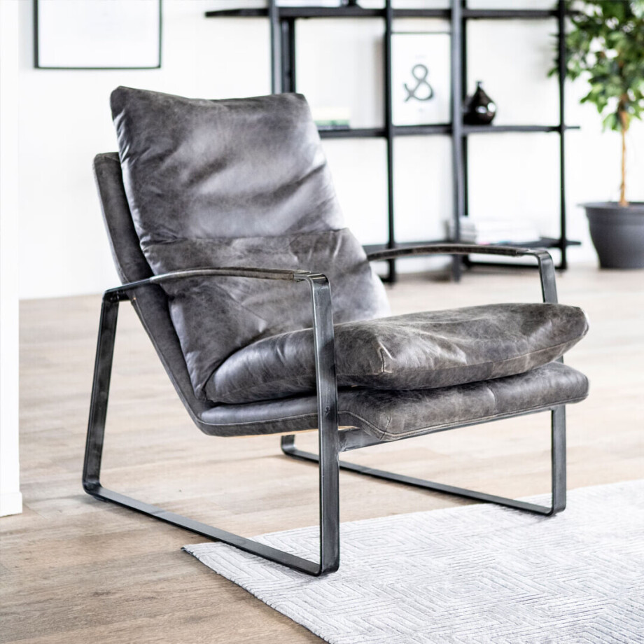 Eleonora Leren Fauteuil 'Lex', kleur antraciet afbeelding 1