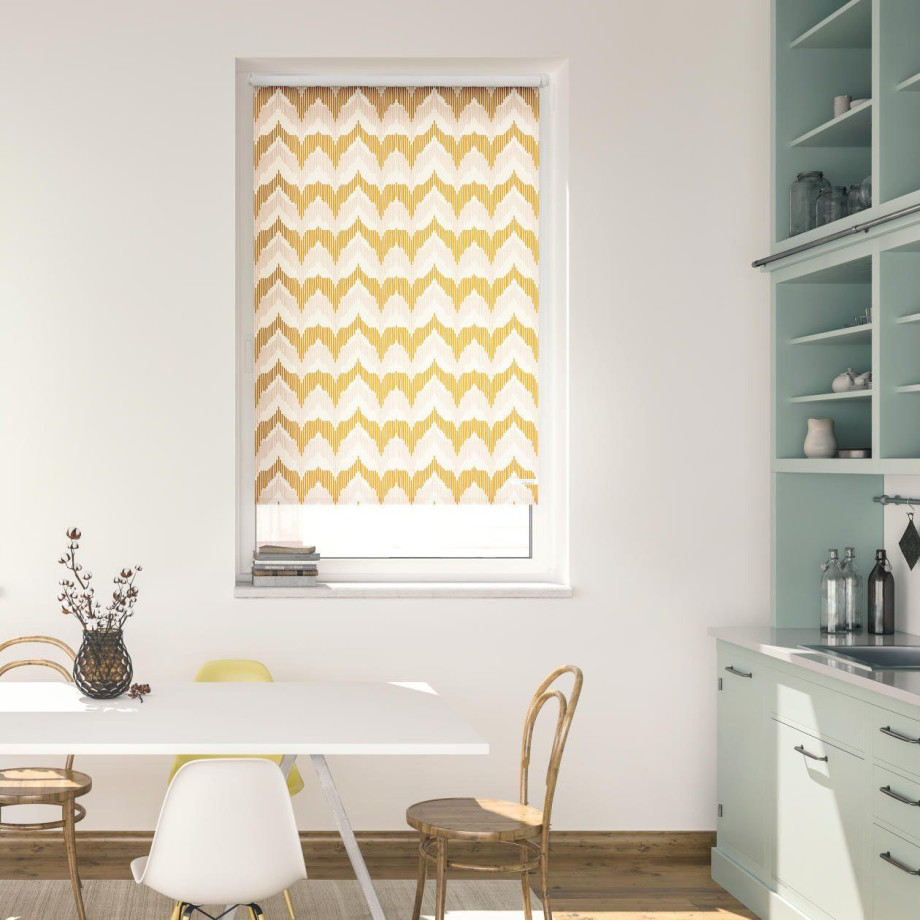 LICHTBLICK Rolgordijn met zijbediening Rolgordijn Klemmfix, zonder boren, verduistering, boho zigzag - geel (1 stuk) afbeelding 1