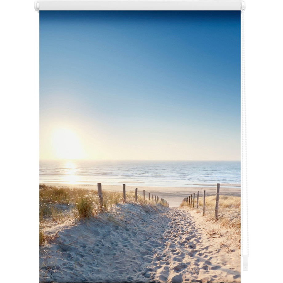 LICHTBLICK Rolgordijn met zijbediening Rolgordijn Klemmfix, zonder boren, verduistering, Oostzeestrand - blauw (1 stuk) afbeelding 1