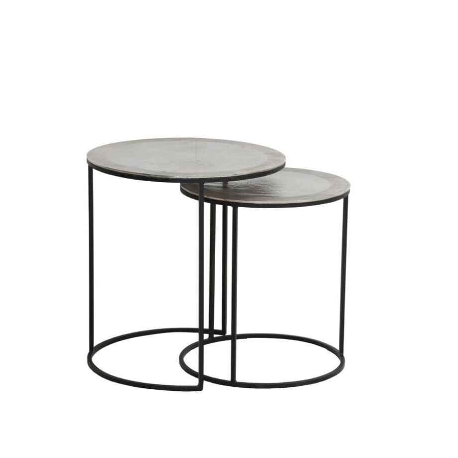 Light & Living Bijzettafel 'Talca' Set van 2 stuks, ruw nikkel afbeelding 