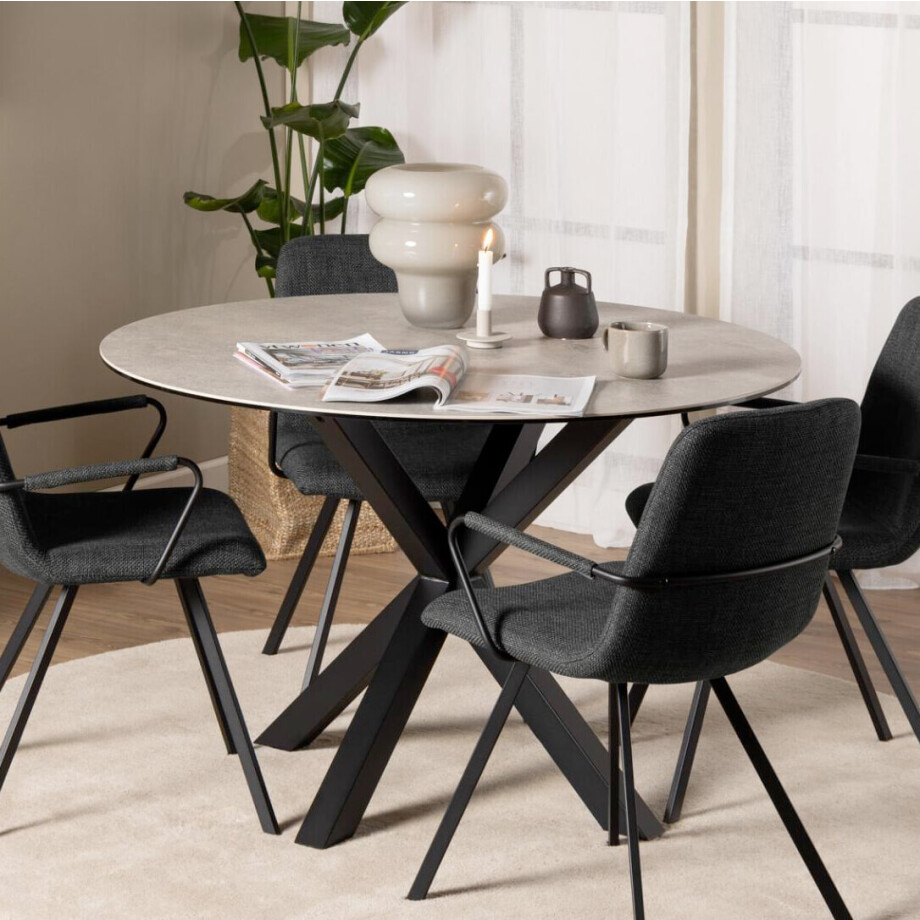 Bendt Ronde Eettafel 'Line' Keramiek, 119cm, kleur Grijs Bendt Ronde Eettafel 'Line' Keramiek, 119cm, kleur Grijs afbeelding 1