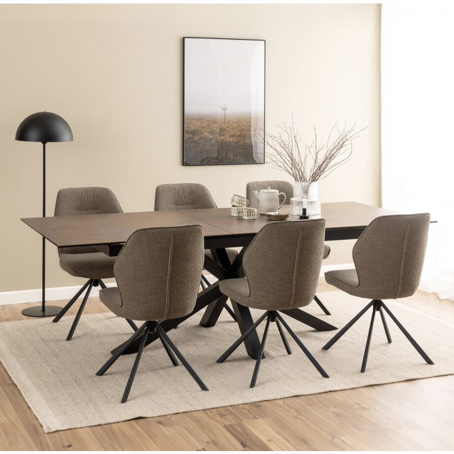 Bendt Uitschuifbare Eettafel 'Line' Keramiek, 200-240 x 100cm, kleur Bruin Bendt Uitschuifbare Eettafel 'Line' Keramiek, 200-240 x 100cm, kleur Bruin afbeelding 1