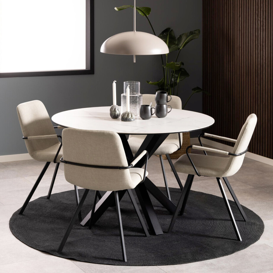 Bendt Ronde Eettafel 'Line' Keramiek, 119cm, kleur Wit afbeelding 1