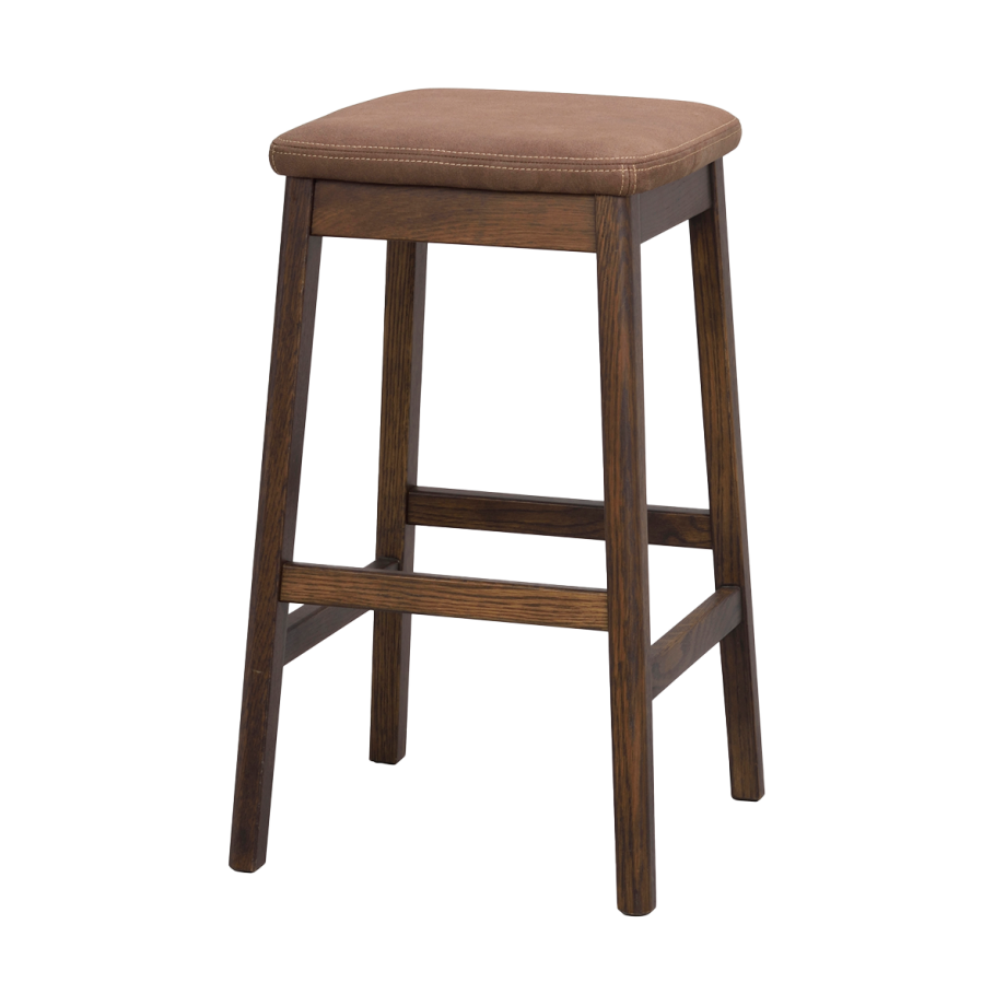 Livermore eikenhouten barkruk donkerbruin met bruin kunstleer zitkussen - 68 cm afbeelding 1