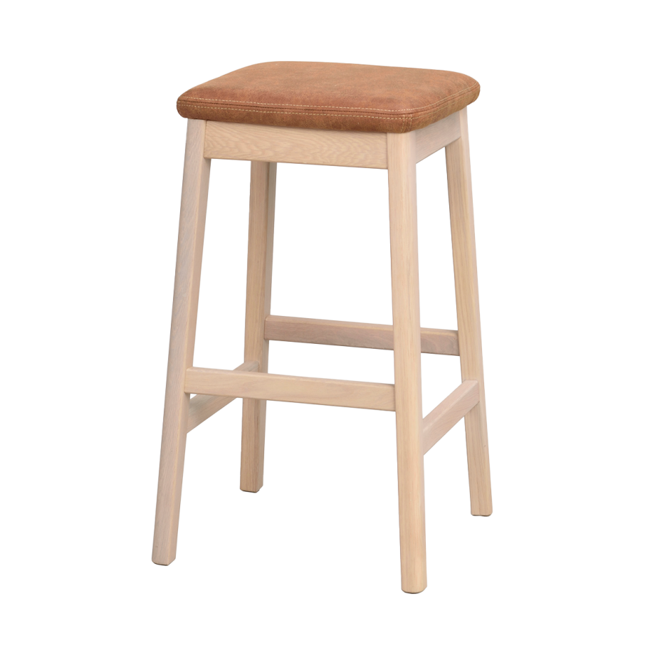 Livermore eikenhouten barkruk whitewash met bruin kunstleer zitkussen - 68 cm Livermore eikenhouten barkruk whitewash met bruin kunstleer zitkussen - 68 cm afbeelding 1