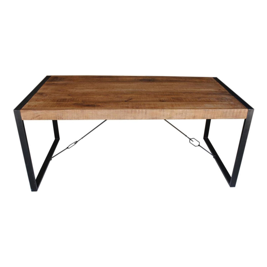 LivingFurn Industriële Eettafel 'Strong' 140 x 80cm, Mangohout en staal afbeelding 