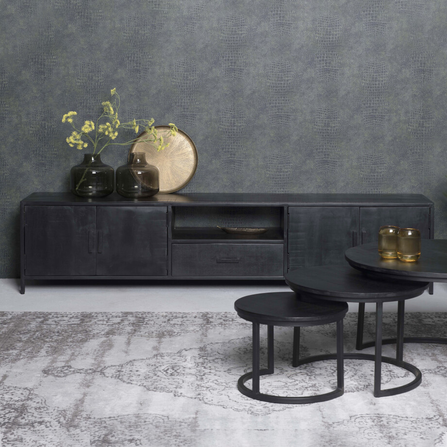 Livingfurn TV-meubel 'Kala' 220cm Mangohout, kleur zwart afbeelding 1