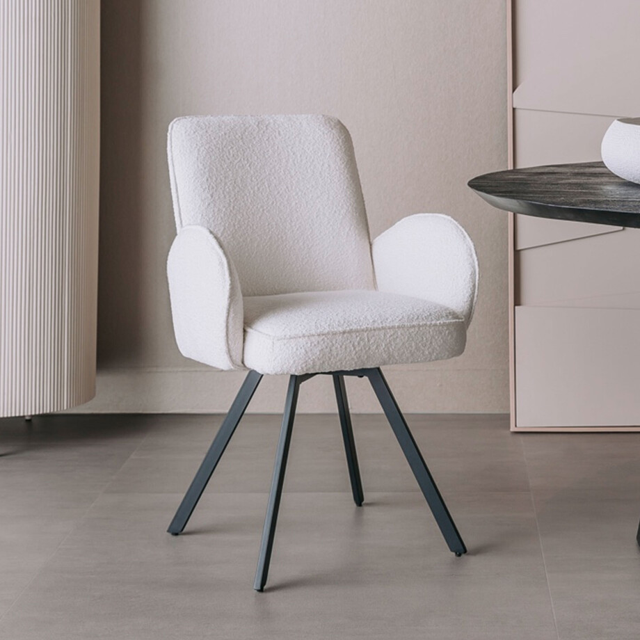 Tower Living Draaibare Eetkamerstoel 'Livo' Bouclé, kleur Wit Tower Living Draaibare Eetkamerstoel 'Livo' Bouclé, kleur Wit afbeelding 1