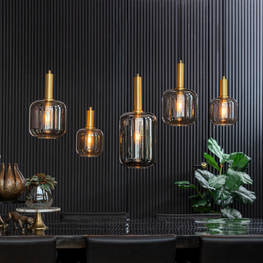 Light & Living Hanglamp 'Lekar' 5-Lamps, Antiek Brons/Smoke Light & Living Hanglamp 'Lekar' 5-Lamps, Antiek Brons/Smoke afbeelding