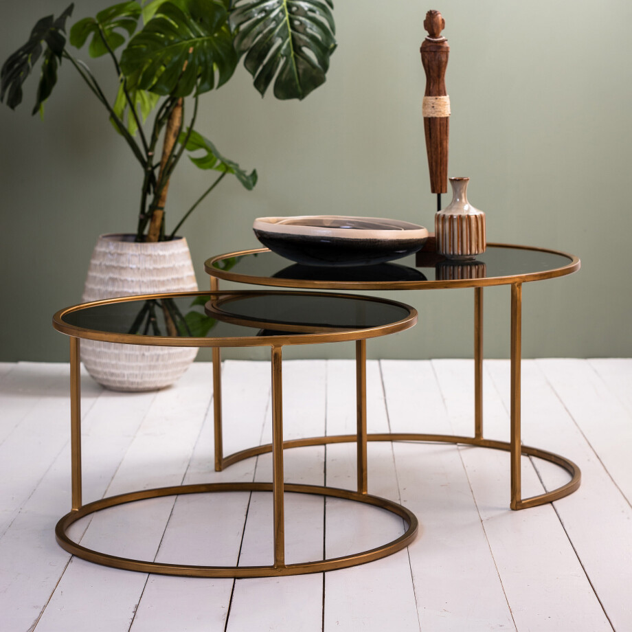 Light & Living Salontafel 'Duarte' Set van 2 stuks, kleur Goud/Smoke Light & Living Salontafel 'Duarte' Set van 2 stuks, kleur Goud/Smoke afbeelding 1