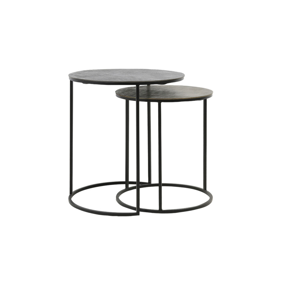 Light & Living Bijzettafel 'Rengo' Set van 2 stuks, kleur Zwart/Antiek Brons afbeelding 1
