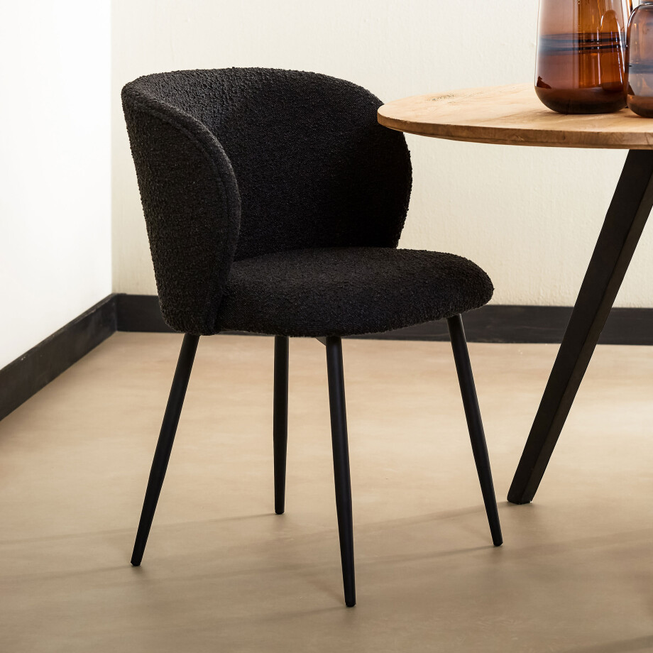 Light & Living Eetkamerstoel 'Elyna' Bouclé, kleur Zwart afbeelding 1