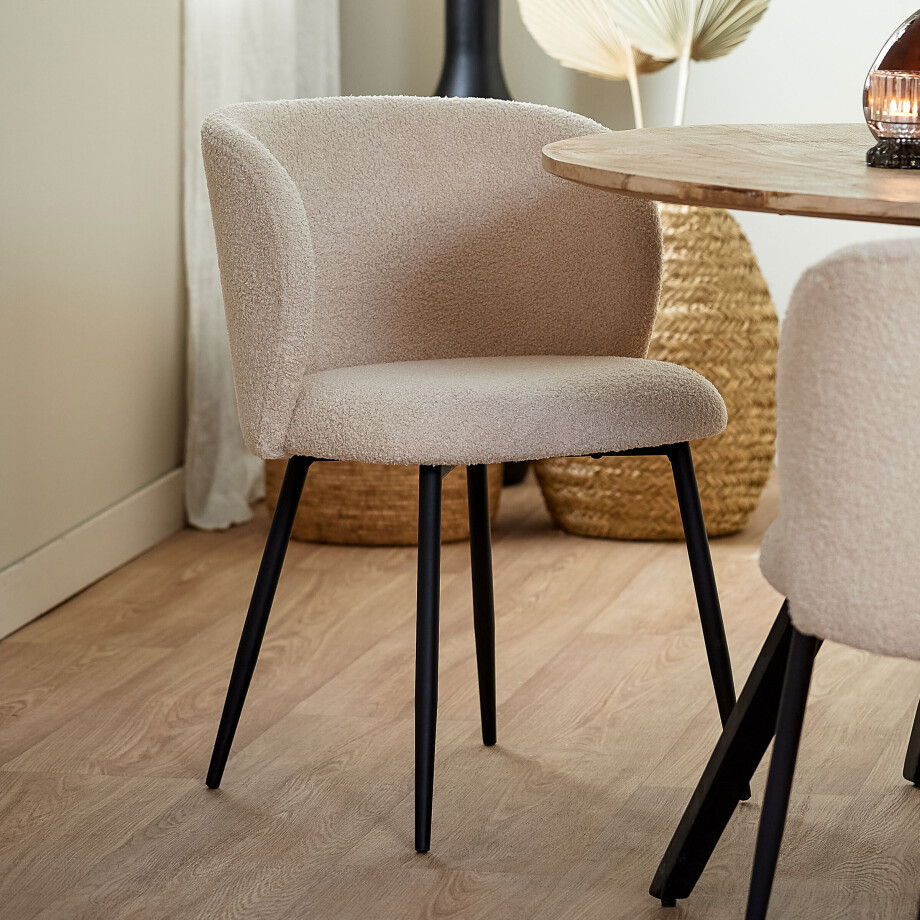 Light & Living Eetkamerstoel 'Elyna' Teddy, kleur Beige Light & Living Eetkamerstoel 'Elyna' Teddy, kleur Beige afbeelding 1