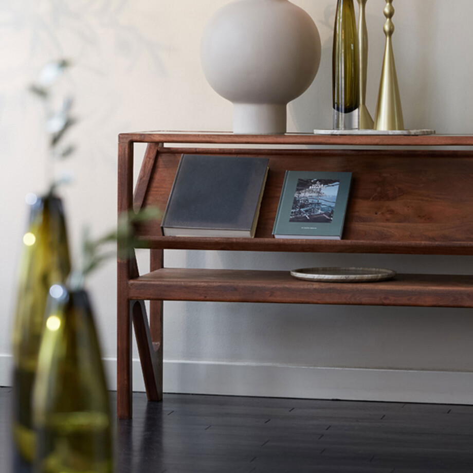 Light & Living Sidetable 'Yuki' Acaciahout en glas, 119cm afbeelding 