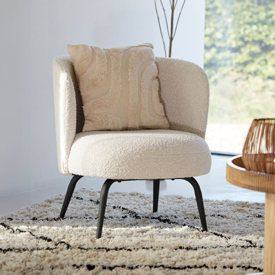 Light & Living Fauteuil 'Dieyda' Bouclé, kleur Crème afbeelding 1