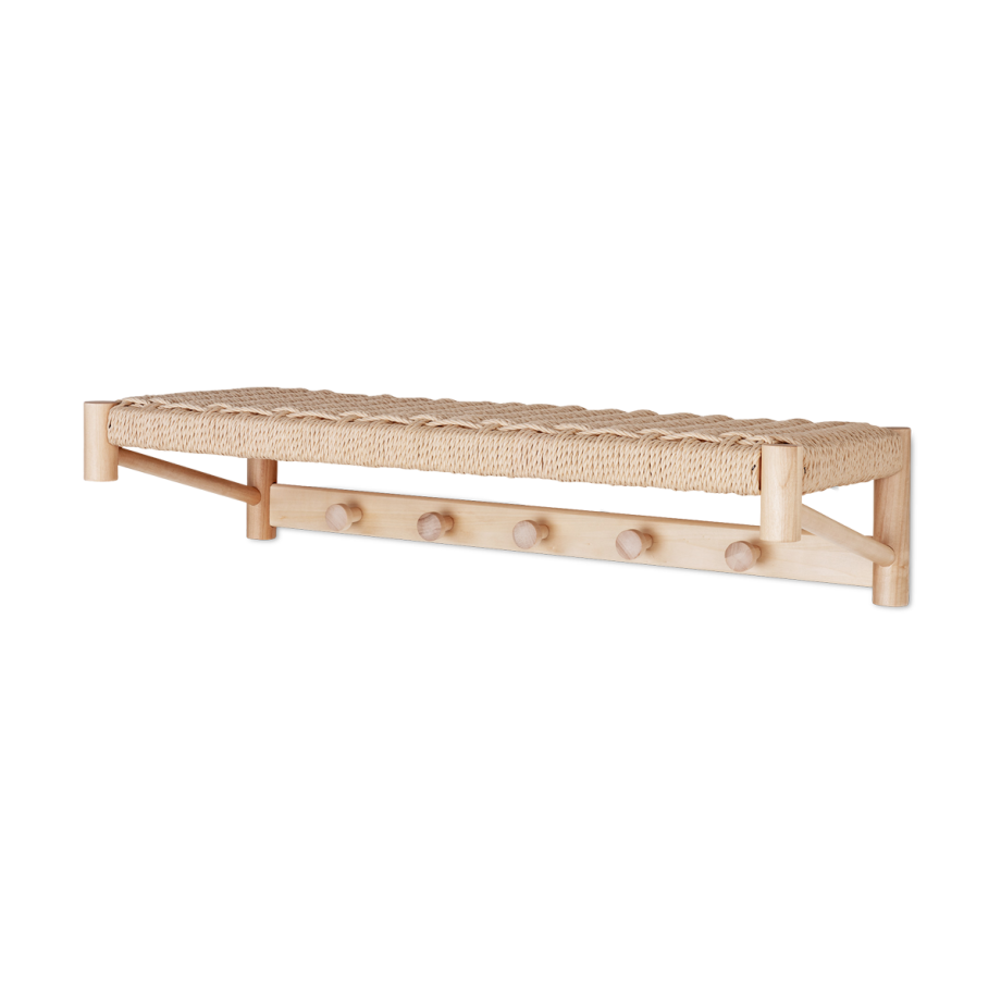 Loek houten kapstok met geweven plank - 78 x 31 cm Loek houten kapstok met geweven plank - 78 x 31 cm afbeelding 1